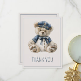 Cartão De Agradecimento Lindo Chá de Bebê Urso Azul Náutico
