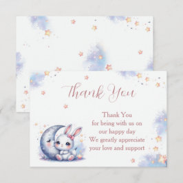 Cartão De Agradecimento Lindo coelho branco e lua prateada crescente
