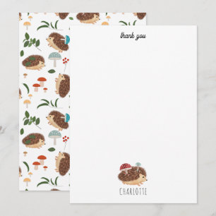 Cartão De Agradecimento Lindo Cogumelo de Ouriço Floresta Animal Infantil