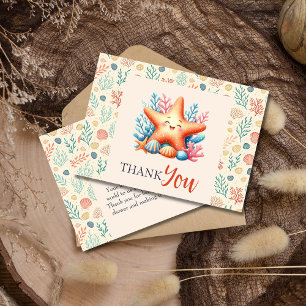 Cartão De Agradecimento Lindo Conjunto Pastel do Oceano Estrela do Mar Chá