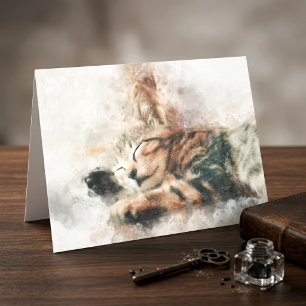 Cartão De Agradecimento Lindo e fofo gatinho dormindo aquarela
