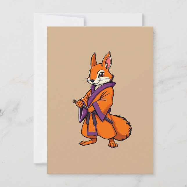 Cartão De Agradecimento Lindo Esquilo Samurai Japonês (Frente)