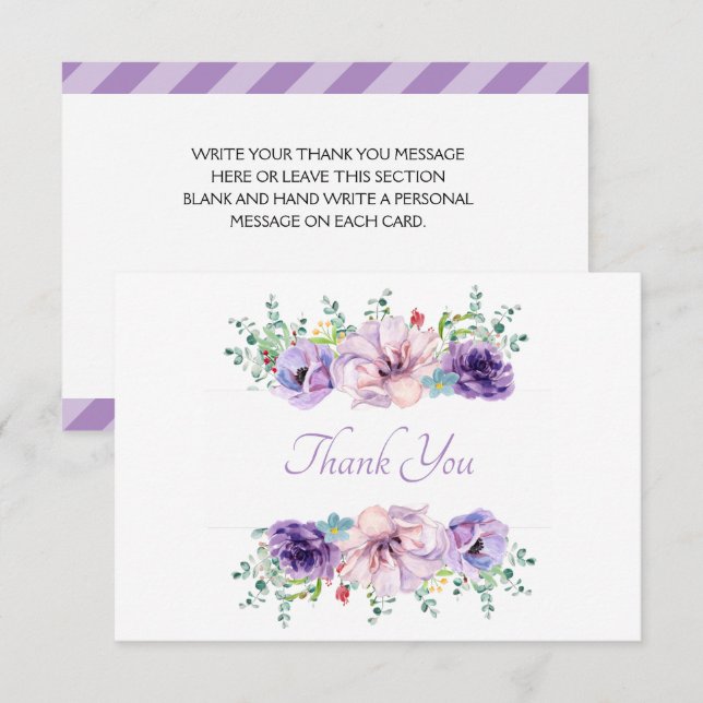Cartão De Agradecimento Lindo Floral Roxo Lavanda (Frente/Verso)