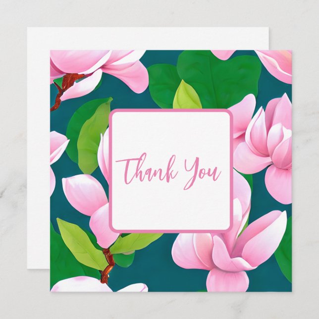 Cartão De Agradecimento Lindo Flores de Magnolia Rosa (Frente/Verso)
