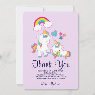 Cartão De Agradecimento Lindo Mamãe & Bebê Unicórnio Mágico Obrigado