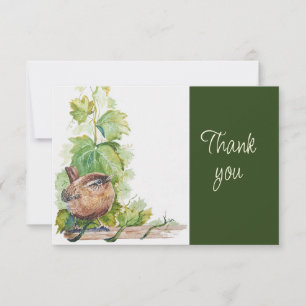 Cartão De Agradecimento Lindo pássaro carriça aquarela da naturezaObrigado
