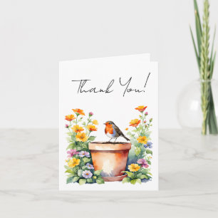 Cartão De Agradecimento Lindo simples obrigado robin & flores aquarela