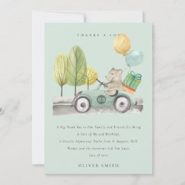 Cartão De Agradecimento Lindo Ursinho de Pelúcia Verde Água para Festa de 