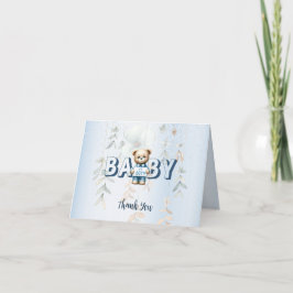 Cartão De Agradecimento Lindo Urso de Pelúcia Azul Floral Belo Festa