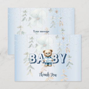 Cartão De Agradecimento Lindo Urso de Pelúcia Azul Floral Belo Festa