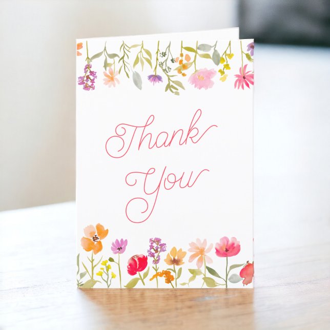 Cartão De Agradecimento Lindos flores silvestres de primavera floral chá d (Pretty spring wildflowers floral bridal shower thank you card)