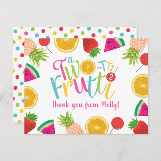 Cartão De Agradecimento Lindos Frutas TWO-tti Frutti Aniversário de 2 anos (Frente/Verso)