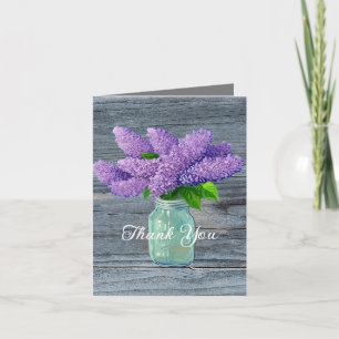 Cartão De Agradecimento Lindos Lilases Em Rustic Mason Jar
