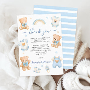 Cartão De Agradecimento Lindos Roupas Boho de Urso de Pelúcia Azul Chuveir