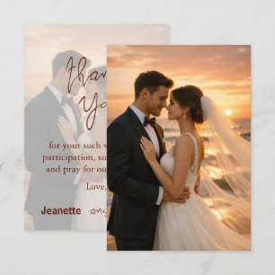 Cartão De Agradecimento Lindos Votos de Casamento Romântico Praia do Pôr d