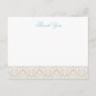 Cartão De Agradecimento Linen Beige Elegant Damask Obrigado A Notar Cartõe
