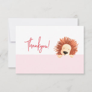 Cartão De Agradecimento Lion Baby Pink primeiro aniversario