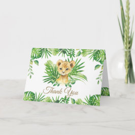 Cartão De Agradecimento Lion Cub Tropical Greenery Jungle Baby Shower 