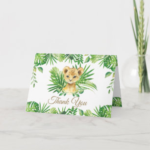 Cartão De Agradecimento Lion Cub Tropical Greenery Jungle Baby Shower
