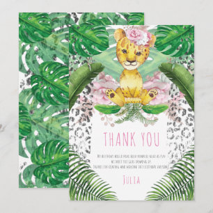 Cartão De Agradecimento Lion Girl Ilustra Safari Aniversário I Batismo