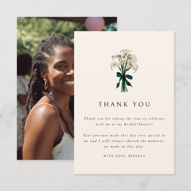 Cartão De Agradecimento Lírio Calla Branco Foto Elegante Chuveiro de Noiva (Frente/Verso)