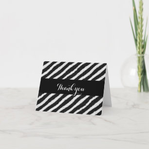Cartão De Agradecimento Listras de Zebra Preta e Branca Funky