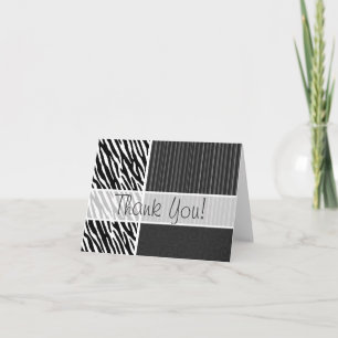 Cartão De Agradecimento Listras de Zebra Preto e Branco