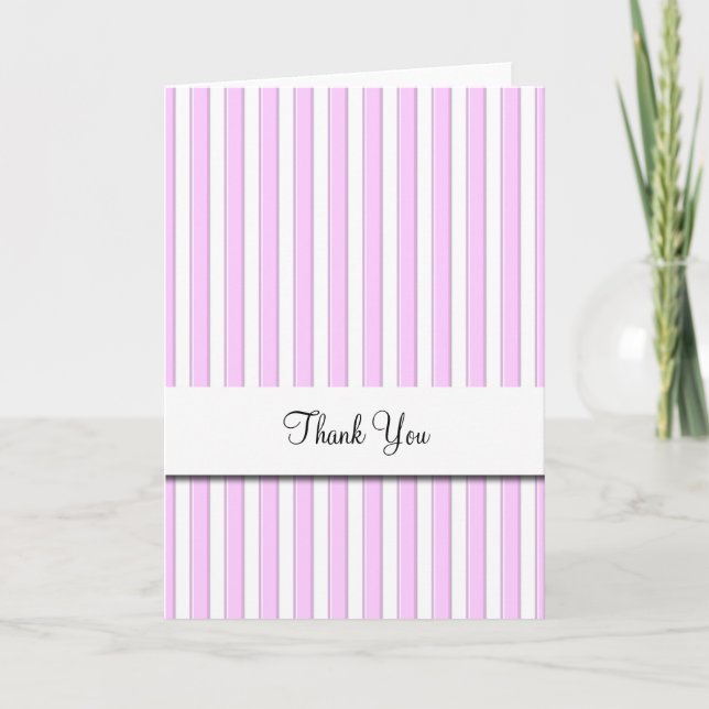 Cartão de Agradecimento Listras Rosa Branco (Frente)