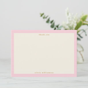 Cartão De Agradecimento Listras Rosa Simples Vintage Nome Personalizado
