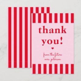 Cartão De Agradecimento Listras Vermelhas e Rosas Retrô da Futura Esposa
