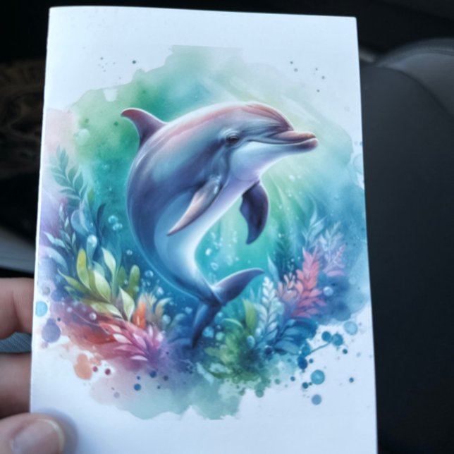Cartão De Agradecimento Litoral sob o golfinho marinho (Dolphin Under the Sea Coastal Beach Notecard Stationery)