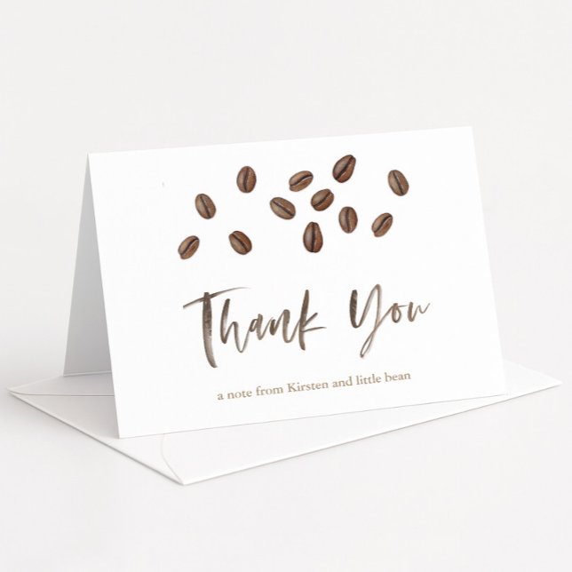 Cartão De Agradecimento Little Bean Is Brewing Coffee Theme Baby Shower (A minimalist coffee bean thank you card for a love is brewing or baby is brewing theme shower)