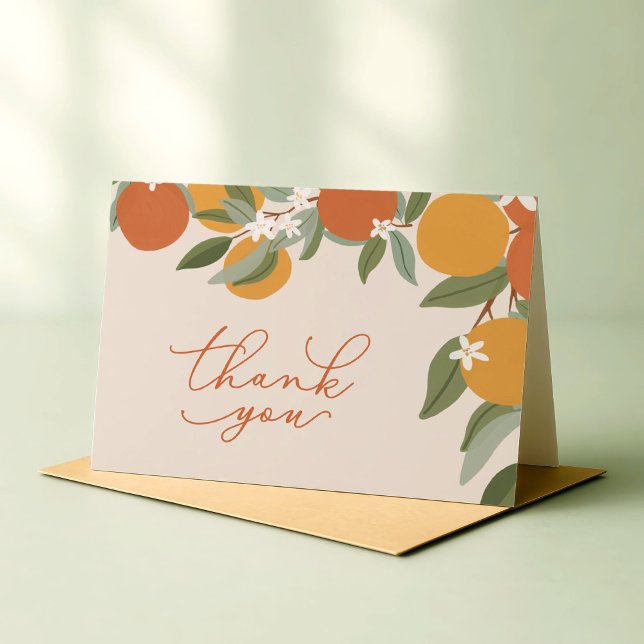 Cartão De Agradecimento Little Cutie Citrus Oranges Baby Shower (thank you card with hand painted oranges for "a little cutie" baby shower)