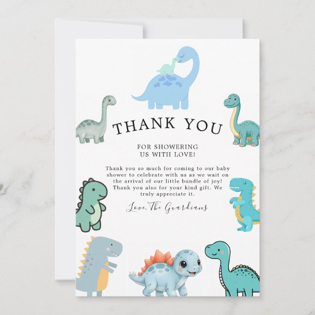 Cartão De Agradecimento Little Dinosaur Cute Baby Shower (Frente)