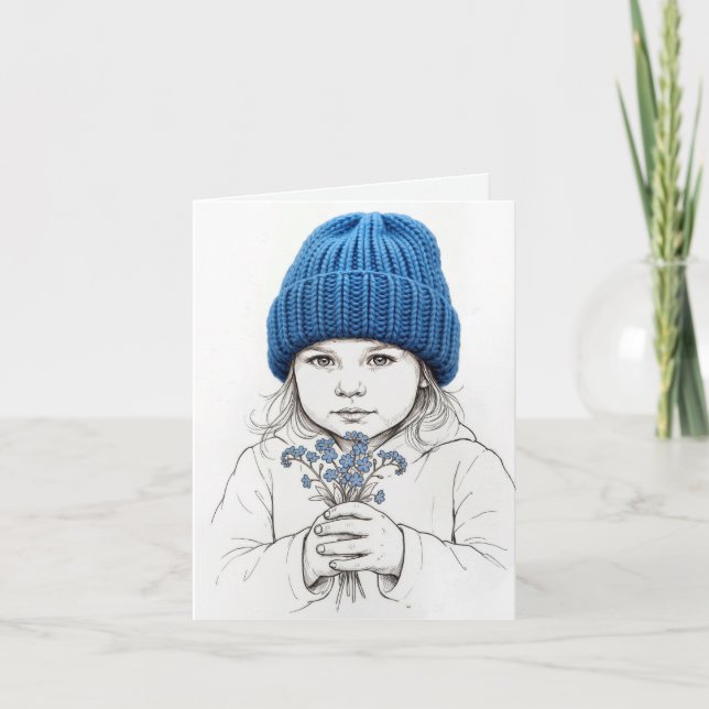 Cartão De Agradecimento Little Girl In a Blue Knit Hat (Frente)