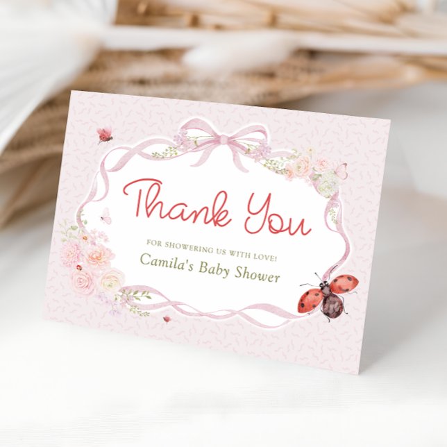 Cartão De Agradecimento Little Love Bug Bow Baby Shower Thank You Card (Criador carregado)