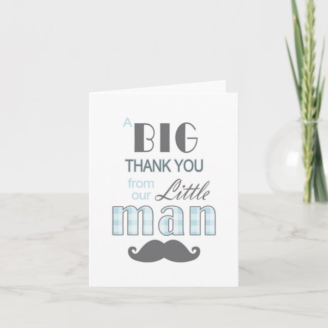 Cartão De Agradecimento Little Man Baby Shower Thank You Card Mustache (Frente)
