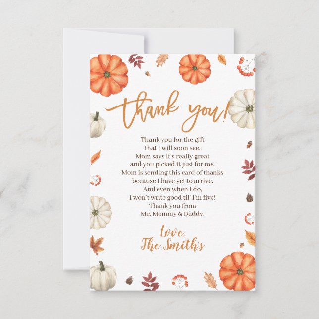 Cartão De Agradecimento Little Pumpkin Baby Shower Thank You Cards (Frente)