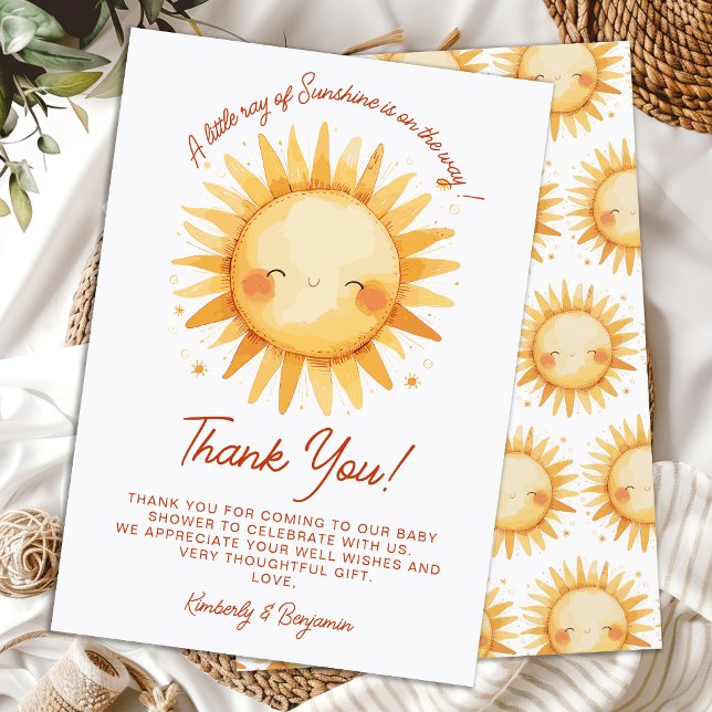 Cartão De Agradecimento Little Ray Of Sunshine Boho Cute Sun Baby Shower (Criador carregado)