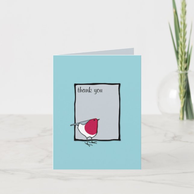 Cartão De Agradecimento Little Robin grey Thank you Note Card (Frente)