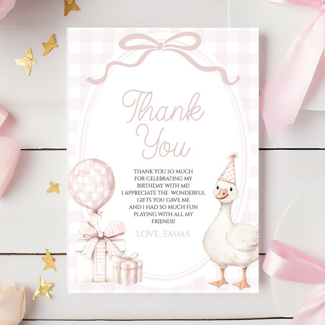 Cartão De Agradecimento Little Silly Goose Pink Birthday Party (Criador carregado)