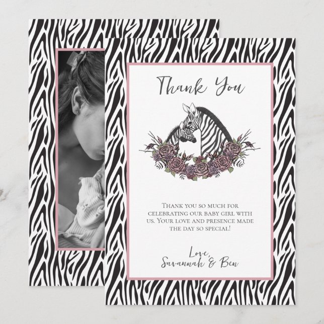 Cartão De Agradecimento Little Wild One Zebra Safari Baby Shower Photo (Frente/Verso)