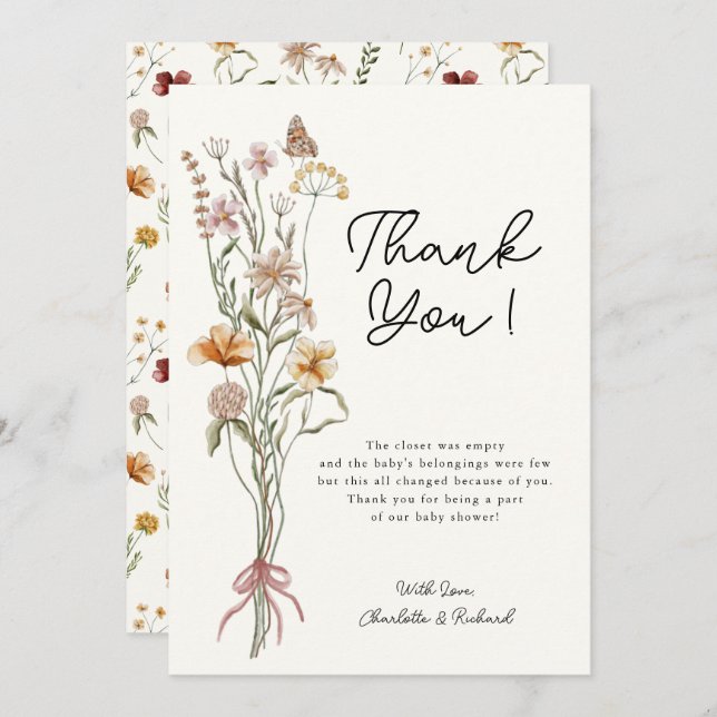 Cartão De Agradecimento Little Wildflower Girl Chá de fraldas (Frente/Verso)