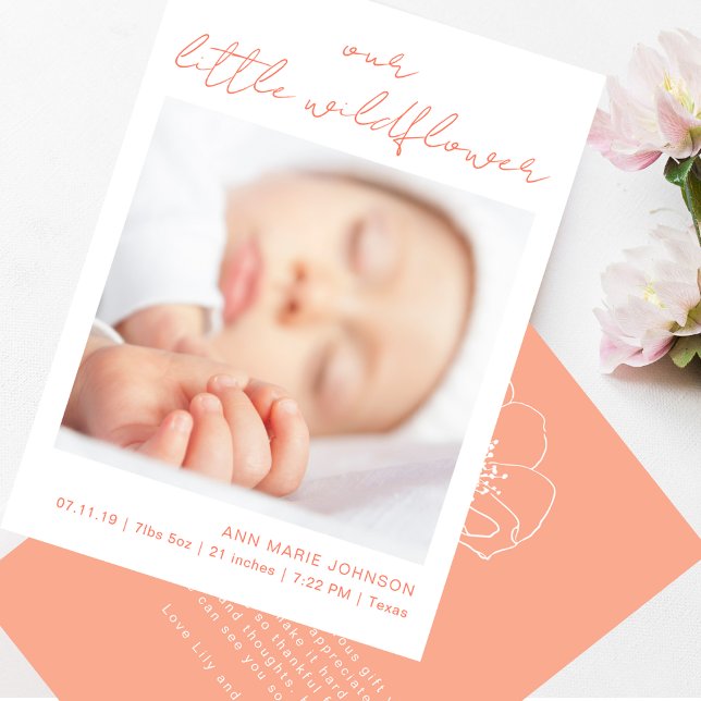 Cartão De Agradecimento Little Wildflower Pink Handwritten New Baby (Criador carregado)