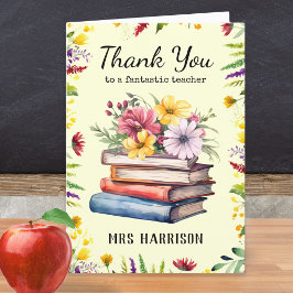 Cartão De Agradecimento Livros Flores Bonito Personalizado Professor