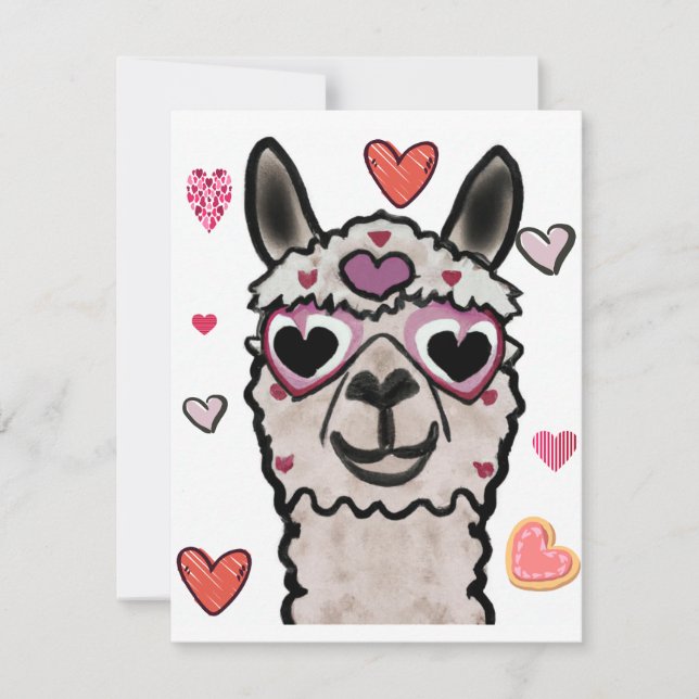 Cartão De Agradecimento Llama Love Hearts Namorados (Frente)