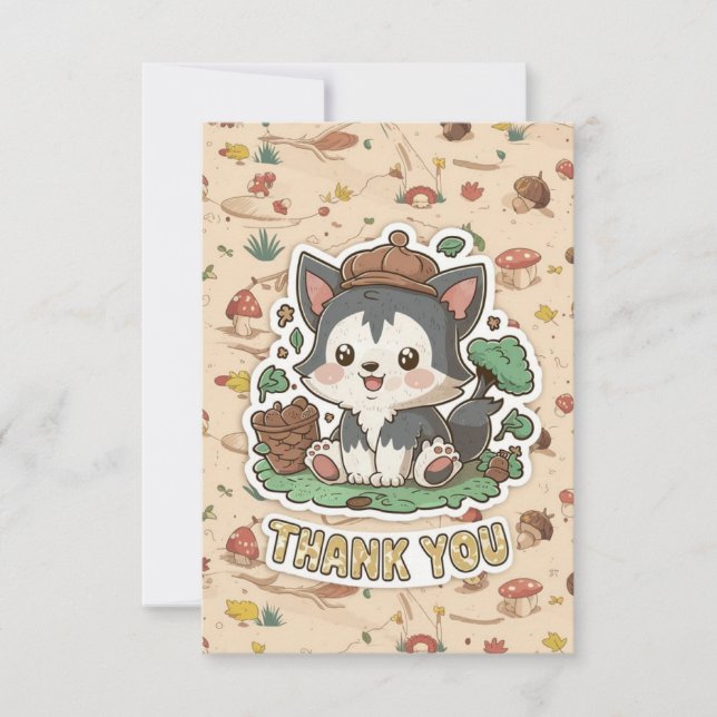 Cartão De Agradecimento Lobo Pequeno Pastel (Frente)