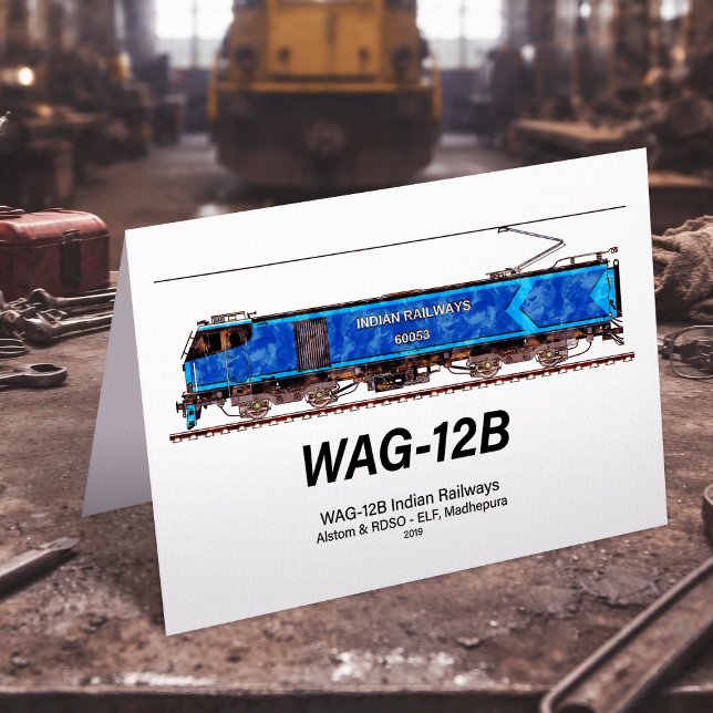 Cartão De Agradecimento Locomotiva WAG-12B. Caminho de ferro da Índia (WAG-12B Locomotive. Indian Railways freight train. Thank You Card)
