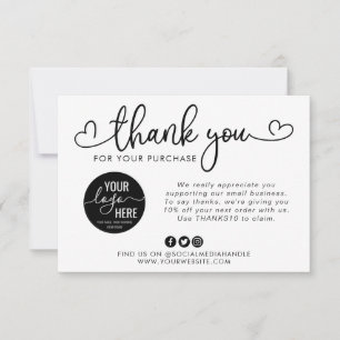 Cartão De Agradecimento Logotipo comercial personalizado Script de coraç