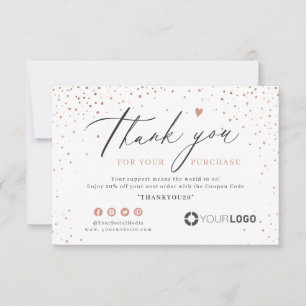 Cartão De Agradecimento logotipo de negócio simples de script glitter ros